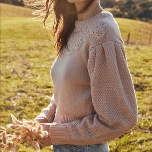 Astr Cream Scoop Neck Floral Yoke Sweater